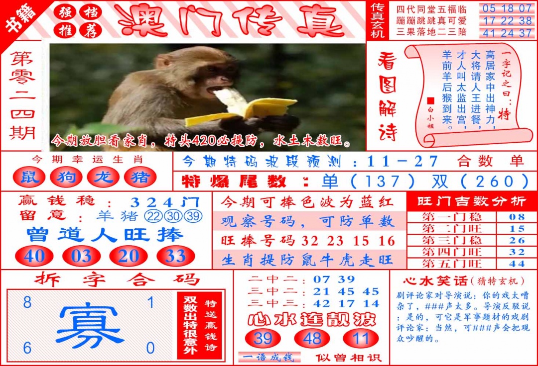 024期澳门传真玄机[图]