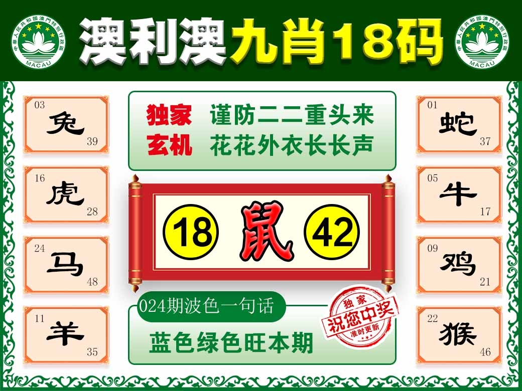 024期澳利澳九肖[图]