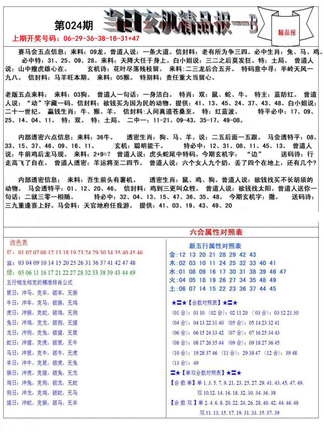 024期当日玄机精品报B[图]
