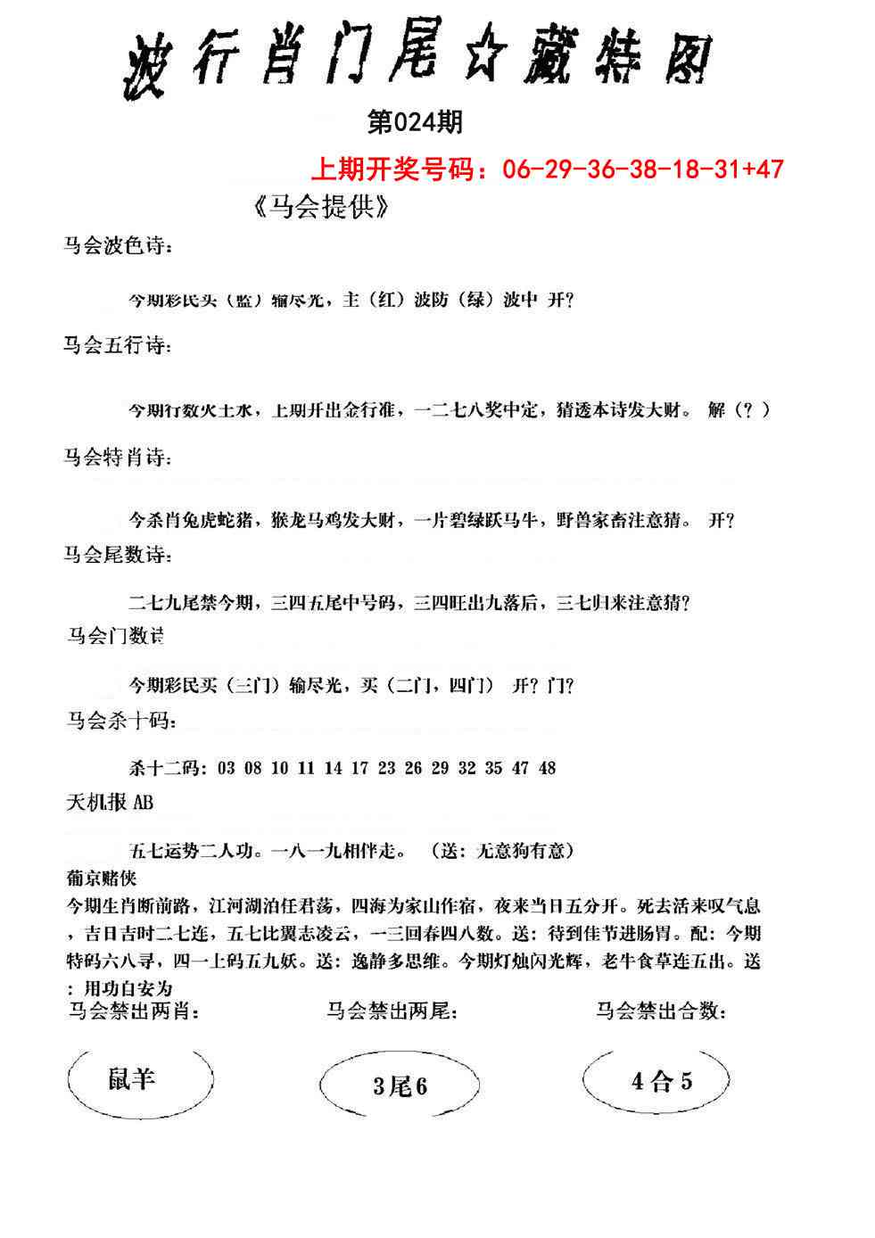 024期波行肖尾藏特图[图]